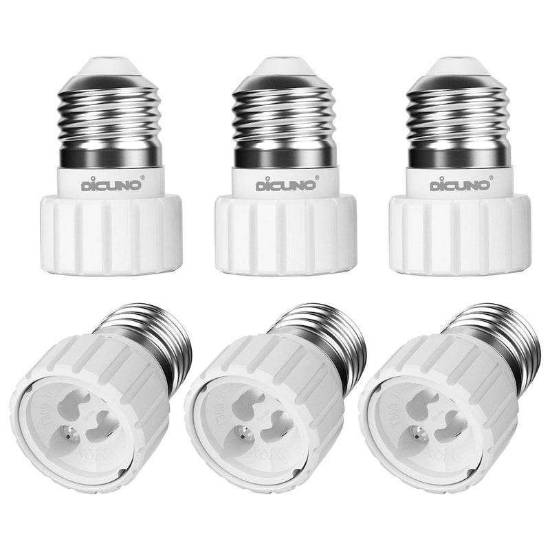 DiCUNO E26 to GU10 Adapter 160â„ƒ Heat Resistant Maximum Wattage 200W E26 Standard Medium Base to GU10 Pin Base Socket Converter E26 Adapter (6-Pack) - Image 1